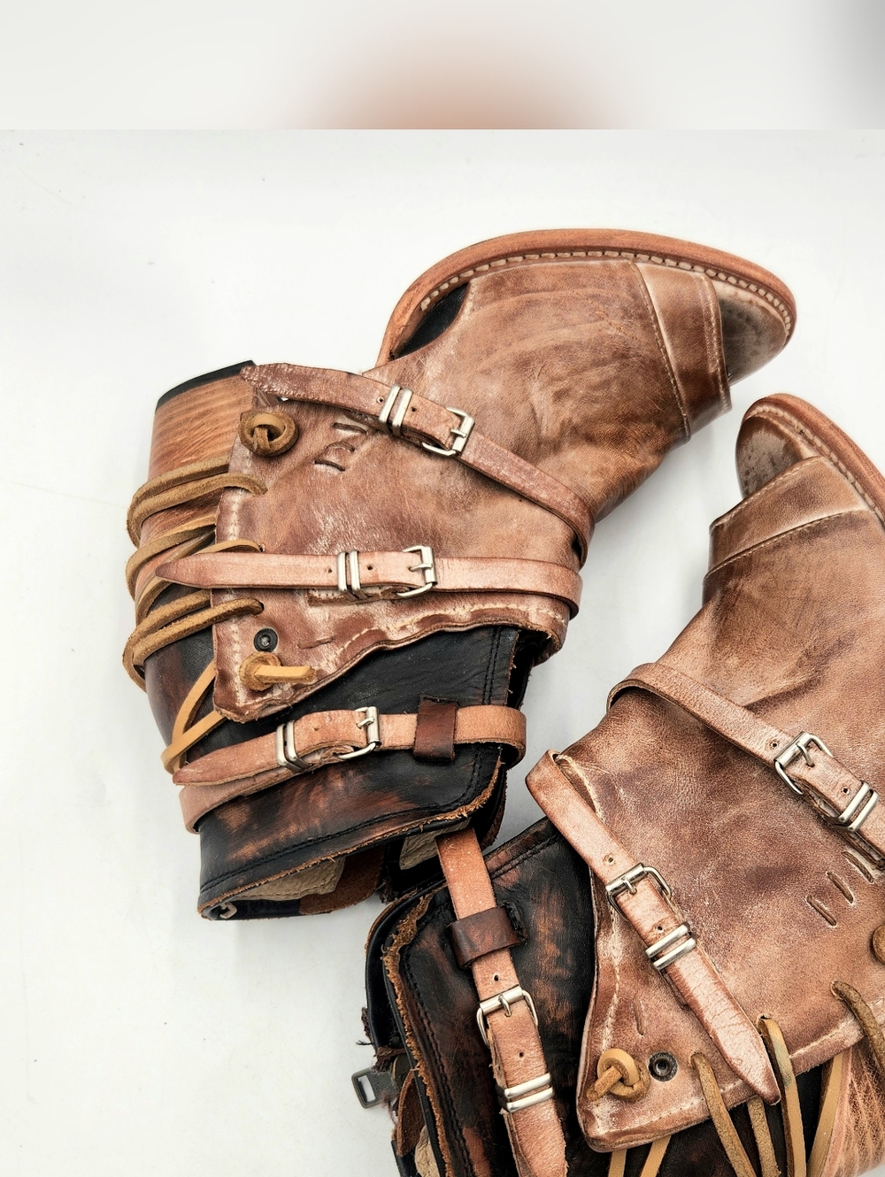 Freebird Carter Stack Heel Ankle Boot Brown Strappy Boho Womens 10 Buckle Straps - Picture 6 of 14